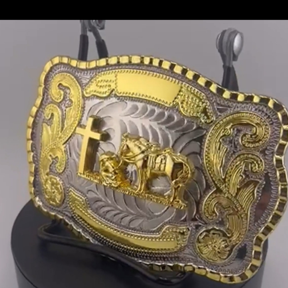 LARGE cowboy faith at cross with horse Belt buckle